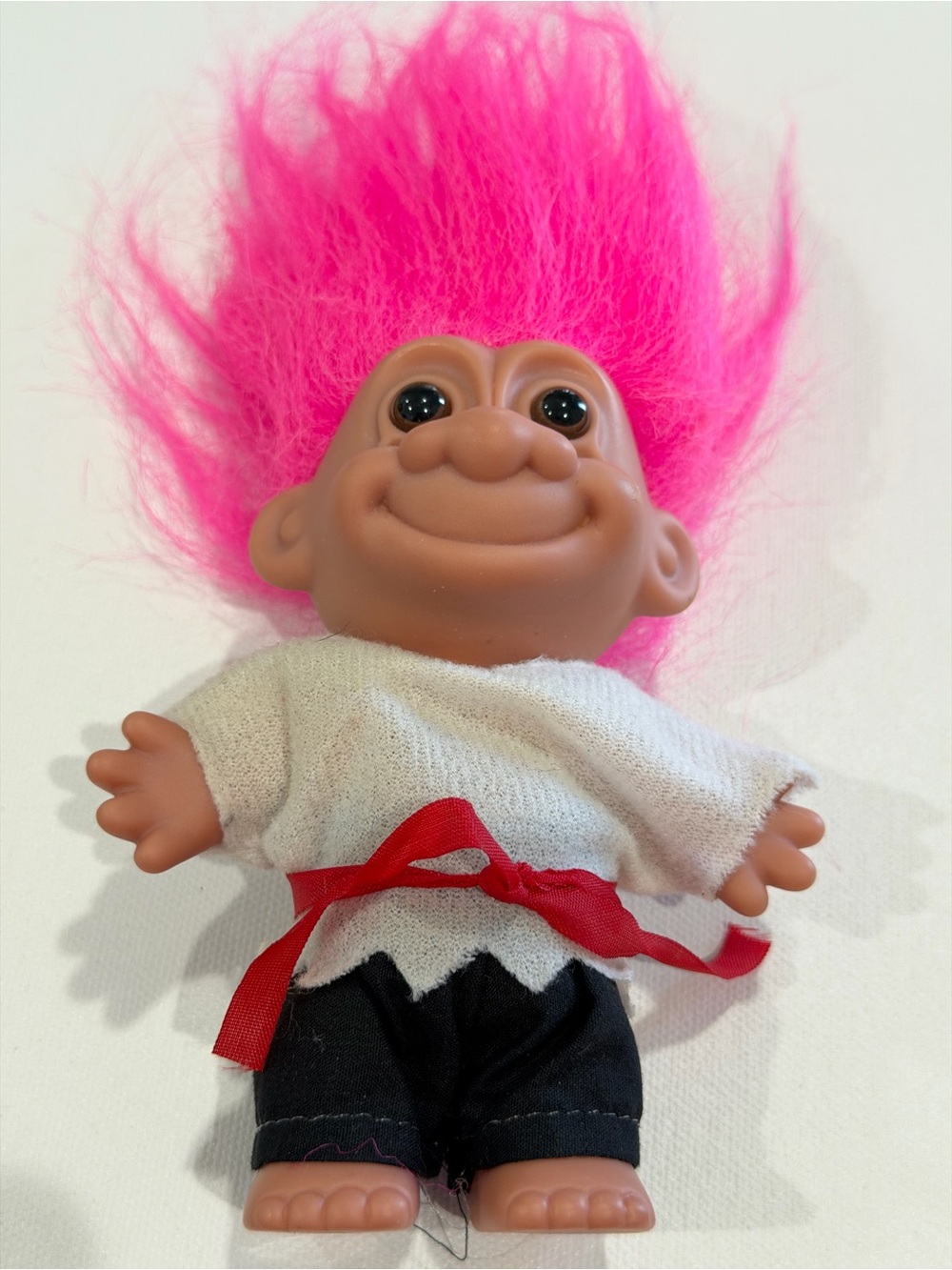 Russ Troll Doll Karate Outfit with Bright Pink Hair 4” All Original.